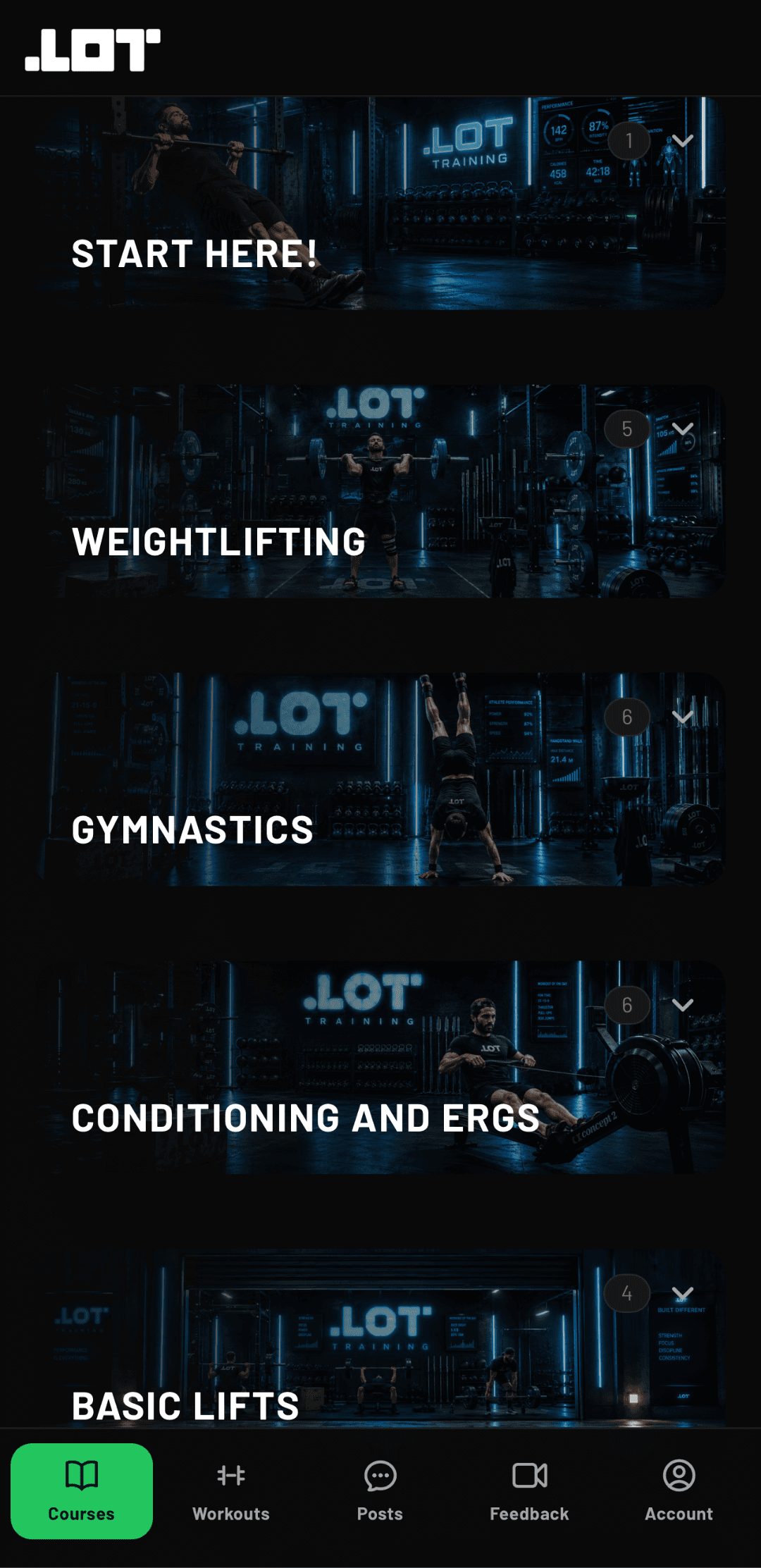 Courses tab — full library